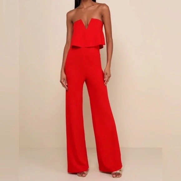 NWT Lulu's Power of Love Red Strapless Jumpsuit - Picture 1 of 6